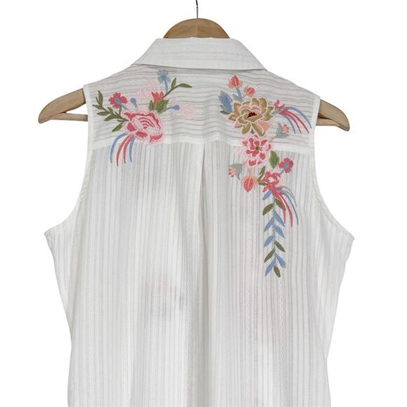 Paparazzi White Embroidered Sleeveless Button Front Tunic Dress S - Picture 9 of 12